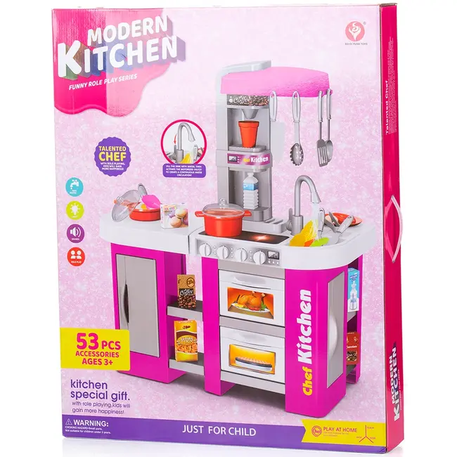 Set jucarie chipolino kitchen 72,5 cm cu sistem de curgere apa, lumini, sunete si 53 accesorii hubdipk002419sk