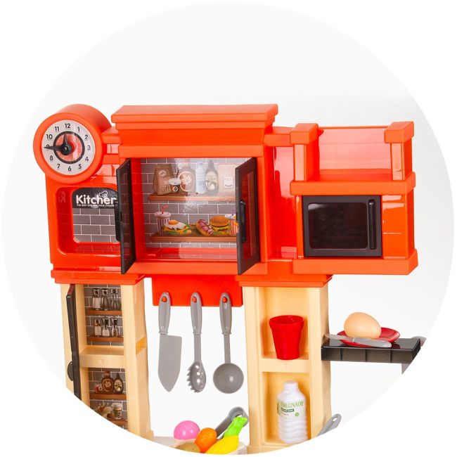 Set jucarie chipolino kitchen 84 cm cu sistem de curgere apa, lumini, sunete si 79 accesorii hubdipk002422kl