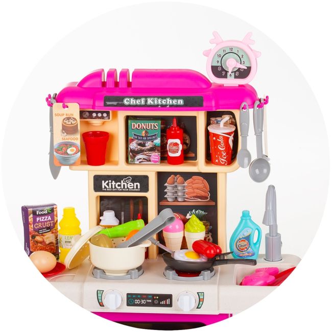 Set jucarie chipolino kitchen 87 cm cu sistem de curgere apa, lumini, sunete si 63 accesorii hubdipk002417dk
