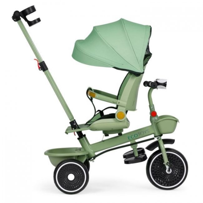 Tricicleta 2 in 1 pentru copii, scaun rotativ 360°, roti din spuma eva, ecotoys wql-066-18 - verde edeediwql-066-18green