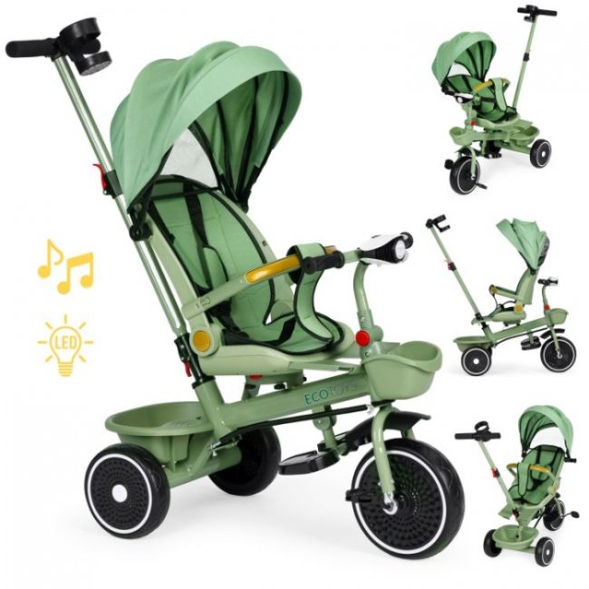 Tricicleta 2 in 1 pentru copii, scaun rotativ 360°, roti din spuma eva, ecotoys wql-066-18 - verde edeediwql-066-18green