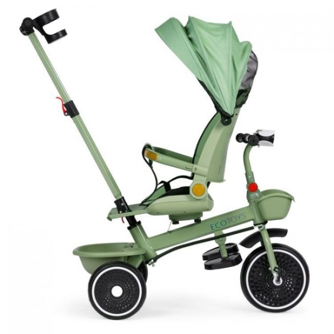 Tricicleta 2 in 1 pentru copii, scaun rotativ 360°, roti din spuma eva, ecotoys wql-066-18 - verde edeediwql-066-18green