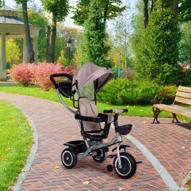 Tricicleta 2 in 1 pentru copii, scaun rotativ 360°, roti din spuma eva, ecotoys wql-066-52 - bej edeediwql-066-52beige