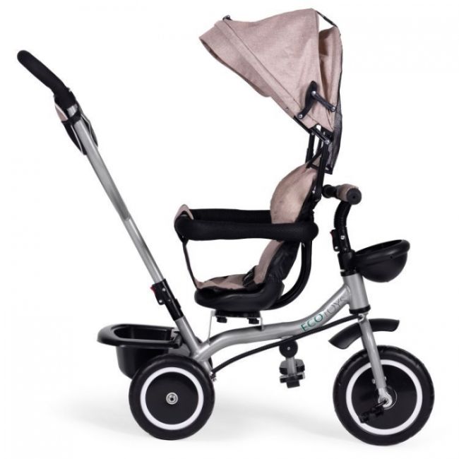 Tricicleta 2 in 1 pentru copii, scaun rotativ 360°, roti din spuma eva, ecotoys wql-066-52 - bej edeediwql-066-52beige