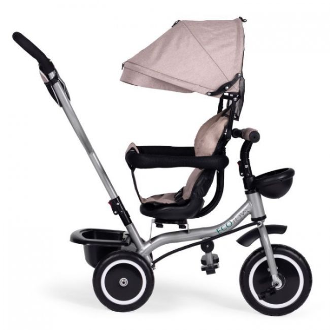 Tricicleta 2 in 1 pentru copii, scaun rotativ 360°, roti din spuma eva, ecotoys wql-066-52 - bej edeediwql-066-52beige