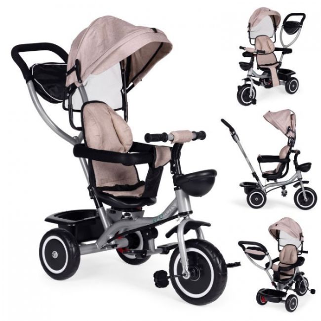 Tricicleta 2 in 1 pentru copii, scaun rotativ 360°, roti din spuma eva, ecotoys wql-066-52 - bej edeediwql-066-52beige
