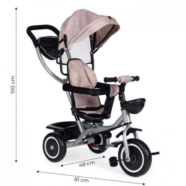 Tricicleta 2 in 1 pentru copii, scaun rotativ 360°, roti din spuma eva, ecotoys wql-066-52 - bej edeediwql-066-52beige