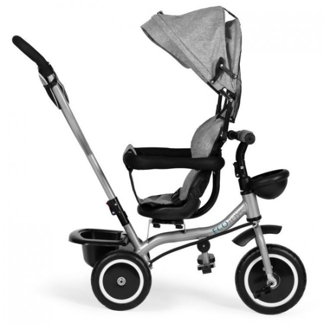 Tricicleta 2 in 1 pentru copii, scaun rotativ 360°, roti din spuma eva, ecotoys wql-066-52 - gri edeediwql-066-52grey