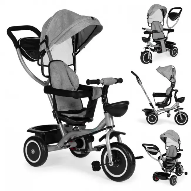 Tricicleta 2 in 1 pentru copii, scaun rotativ 360&deg;, roti din spuma eva, ecotoys wql-066-52 - gri edeediwql-066-52grey
