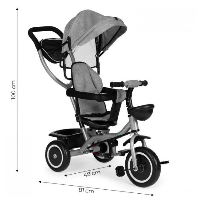 Tricicleta 2 in 1 pentru copii, scaun rotativ 360°, roti din spuma eva, ecotoys wql-066-52 - gri edeediwql-066-52grey