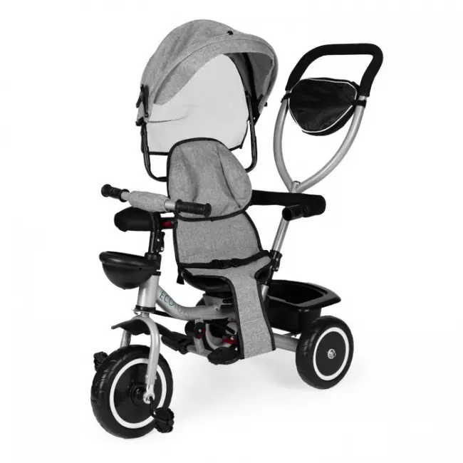 Tricicleta 2 in 1 pentru copii, scaun rotativ 360&deg;, roti din spuma eva, ecotoys wql-066-52 - gri edeediwql-066-52grey