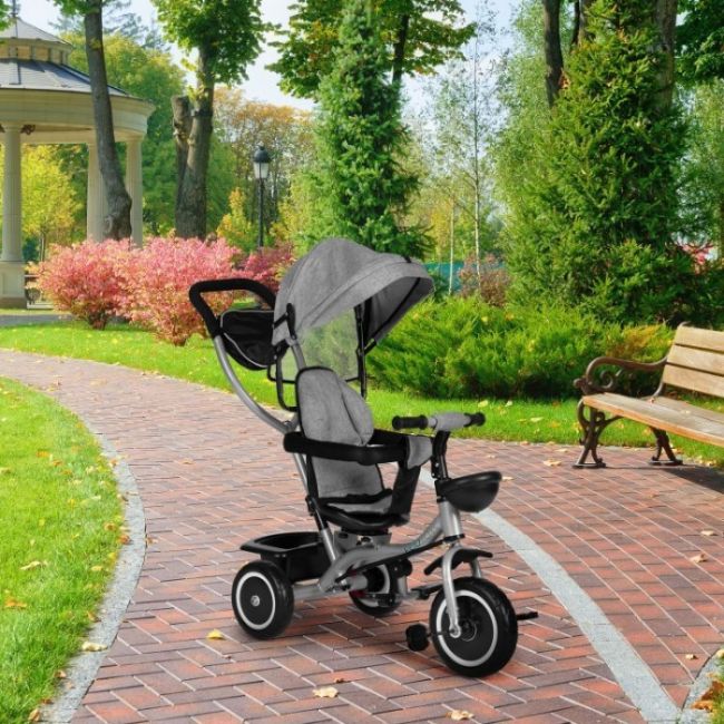 Tricicleta 2 in 1 pentru copii, scaun rotativ 360°, roti din spuma eva, ecotoys wql-066-52 - gri edeediwql-066-52grey