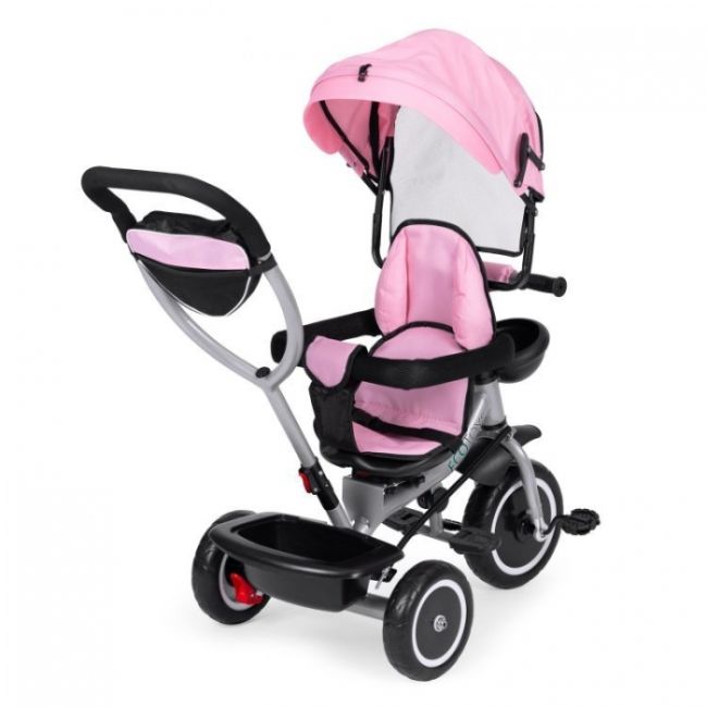 Tricicleta 2 in 1 pentru copii, scaun rotativ 360°, roti din spuma eva, ecotoys wql-066-52 - roz edeediwql-066-52pink