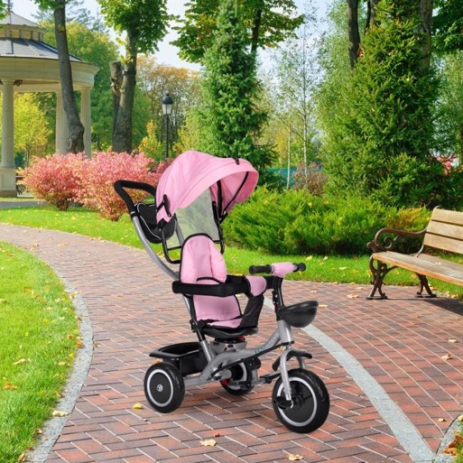 Tricicleta 2 in 1 pentru copii, scaun rotativ 360°, roti din spuma eva, ecotoys wql-066-52 - roz edeediwql-066-52pink