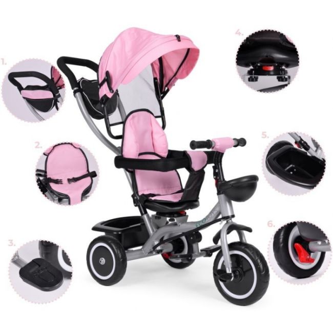 Tricicleta 2 in 1 pentru copii, scaun rotativ 360°, roti din spuma eva, ecotoys wql-066-52 - roz edeediwql-066-52pink