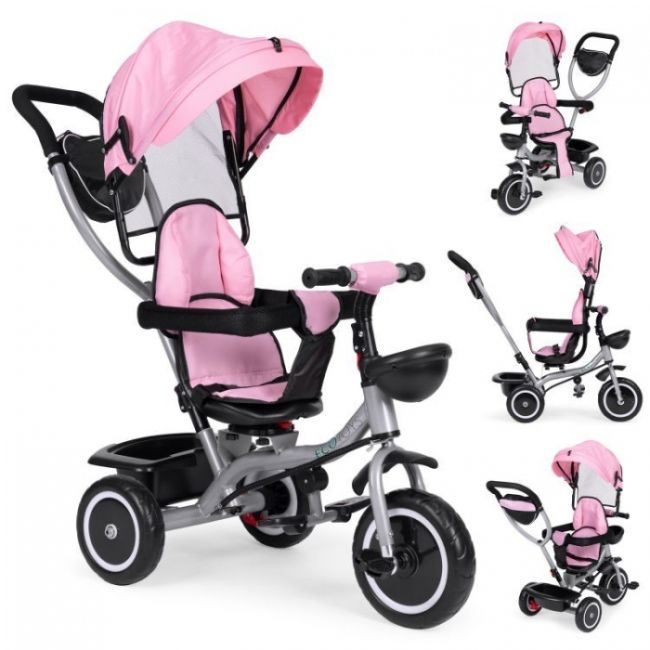 Tricicleta 2 in 1 pentru copii, scaun rotativ 360°, roti din spuma eva, ecotoys wql-066-52 - roz edeediwql-066-52pink