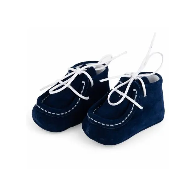 Botosei mocasini bebe din piele naturala Baby Fox Bleumarin cu siret alb uni - FOX10312-7