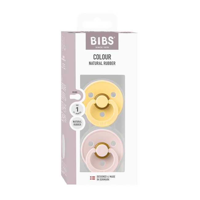 Bibs - set 2 suzete colour latex, tetina rotunda, 0 luni +-pale butter/petal bbb110463