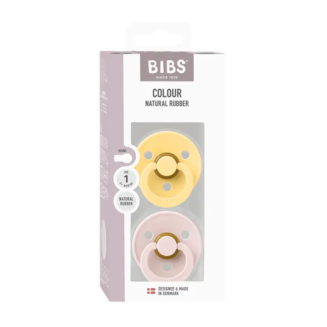 Bibs - set 2 suzete colour latex, tetina rotunda, 0 luni +-pale butter/petal bbb110463