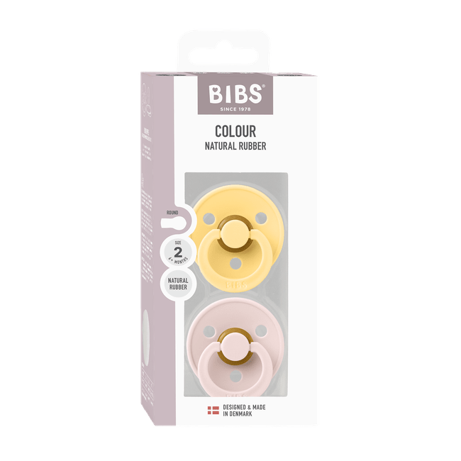 Bibs - set 2 suzete colour latex, tetina rotunda, 6 luni +-pale butter/petal bbb120463