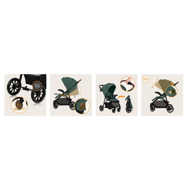 Carucior sport, Lionelo, Emma One, Cu tavita, Suport pahar, Plasa de tantari, Roti EVA, Maner reglabil, Pana la 22 kg, 6 luni+, Conform cu EN1888-1, Verde BYNLO-EMMA_ONE_GREEN_FOREST
