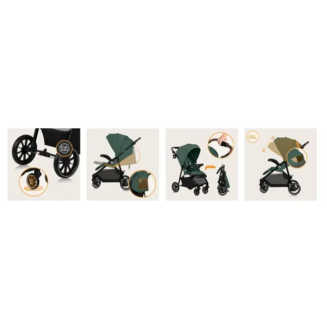 Carucior sport, Lionelo, Emma One, Cu tavita, Suport pahar, Plasa de tantari, Roti EVA, Maner reglabil, Pana la 22 kg, 6 luni+, Conform cu EN1888-1, Verde BYNLO-EMMA_ONE_GREEN_FOREST