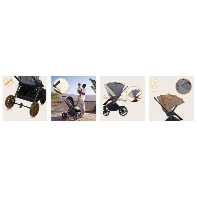 Carucior sport, Lionelo, Mika Plus, Cadru din aluminiu, Copertina XXL, Spatar reglabil in 3 pozitii, Cu accesorii, Pana la 22 kg, 6-48 luni; EN1888-1, EN1888-2 EN1466, Gri BYNLO-MIKA_PLUS_GREY_STONE