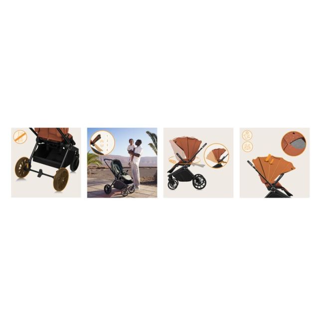 Carucior sport, Lionelo, Mika Plus, Cadru din aluminiu, Copertina XXL, Spatar reglabil in 3 pozitii, Cu accesorii, Pana la 22 kg, 6-48 luni; EN1888-1, EN1888-2 EN1466, Maro BYNLO-MIKA_PLUS_BROWN_RUST