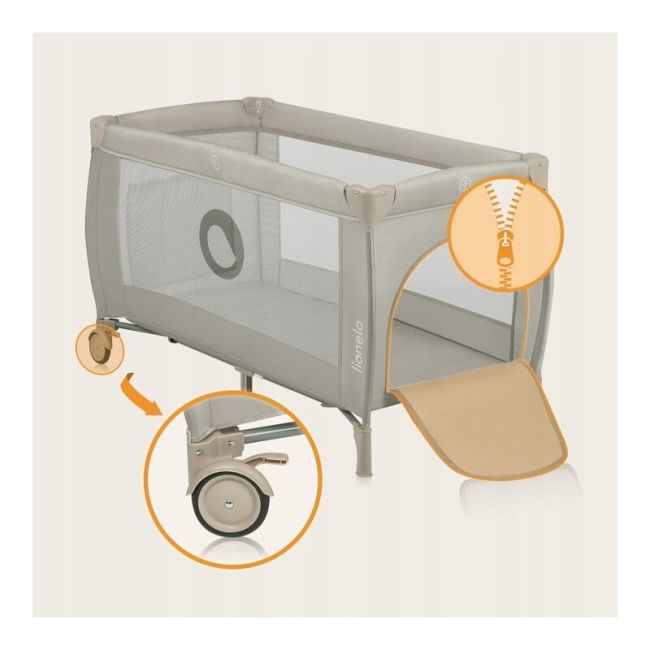 Patut pliant, Lionelo, Stefi Plus, Cu doua nivele, Cu intrare laterala cu fermoar, 2 roti, 120 x 60 cm, Conform cu standardul european de securitate EN 716, Bej BYNLO-STEFI_PLUS_BEIGE_CAPPUCCINO