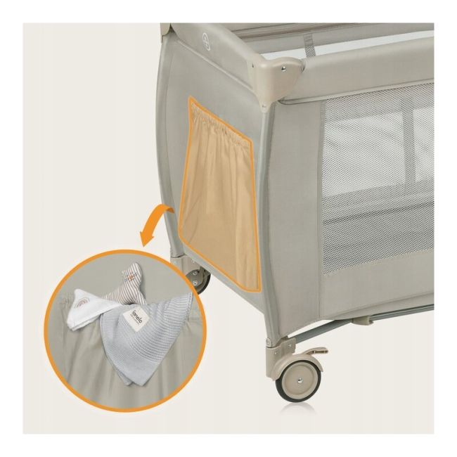 Patut pliant, Lionelo, Stefi Plus, Cu doua nivele, Cu intrare laterala cu fermoar, 2 roti, 120 x 60 cm, Conform cu standardul european de securitate EN 716, Bej BYNLO-STEFI_PLUS_BEIGE_CAPPUCCINO