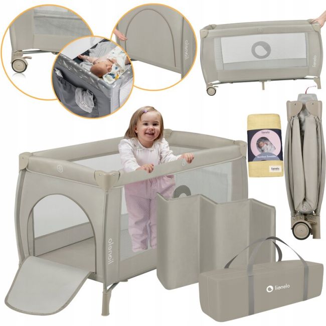 Patut pliant, Lionelo, Stefi Plus, Cu doua nivele, Cu intrare laterala cu fermoar, 2 roti, 120 x 60 cm, Conform cu standardul european de securitate EN 716, Bej BYNLO-STEFI_PLUS_BEIGE_CAPPUCCINO