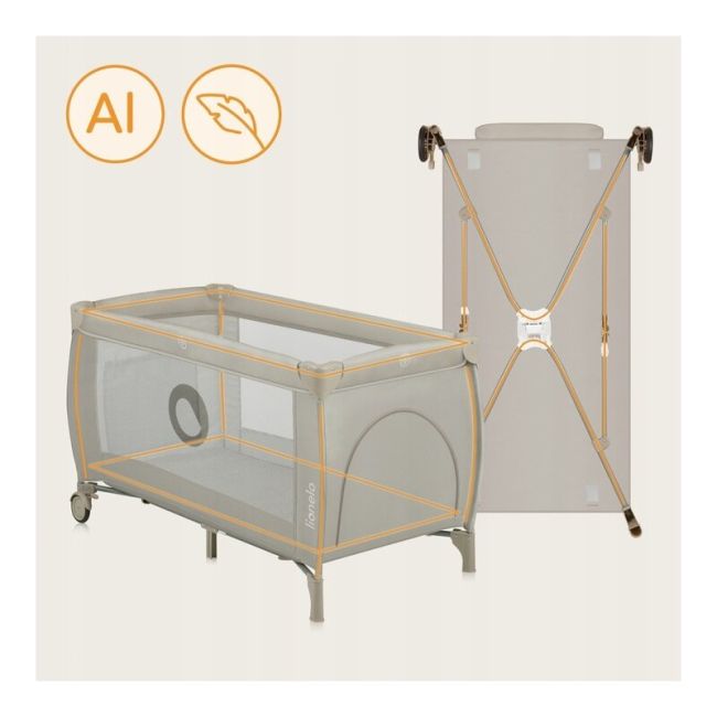 Patut pliant, Lionelo, Stefi Plus, Cu doua nivele, Cu intrare laterala cu fermoar, 2 roti, 120 x 60 cm, Conform cu standardul european de securitate EN 716, Bej BYNLO-STEFI_PLUS_BEIGE_CAPPUCCINO