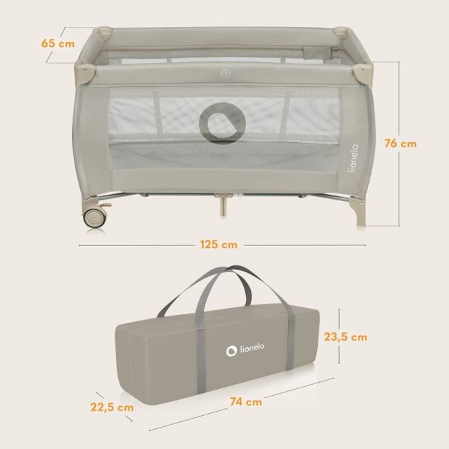 Patut pliant, Lionelo, Stefi Plus, Cu doua nivele, Cu intrare laterala cu fermoar, 2 roti, 120 x 60 cm, Conform cu standardul european de securitate EN 716, Bej BYNLO-STEFI_PLUS_BEIGE_CAPPUCCINO