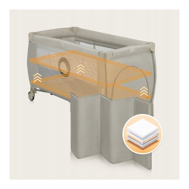 Patut pliant, Lionelo, Stefi Plus, Cu doua nivele, Cu intrare laterala cu fermoar, 2 roti, 120 x 60 cm, Conform cu standardul european de securitate EN 716, Bej BYNLO-STEFI_PLUS_BEIGE_CAPPUCCINO