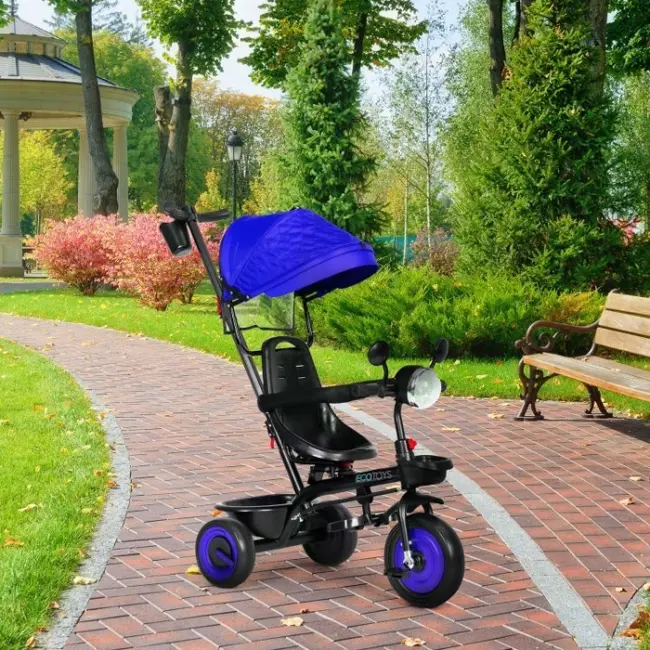 Tricicleta 3 in 1 pentru copii, scaun rotativ 360&deg;, roti din spuma eva, ecotoys wql-066-51 - albastru edeediwql-066-51blue