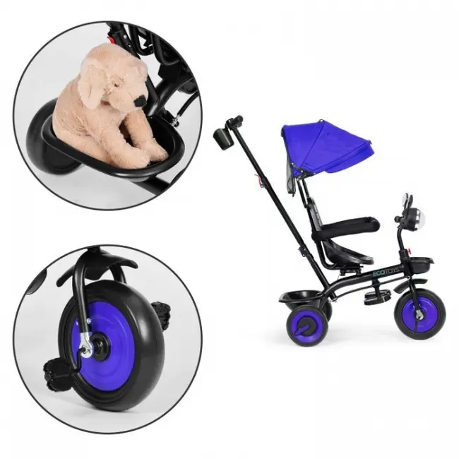 Tricicleta 3 in 1 pentru copii, scaun rotativ 360&deg;, roti din spuma eva, ecotoys wql-066-51 - albastru edeediwql-066-51blue
