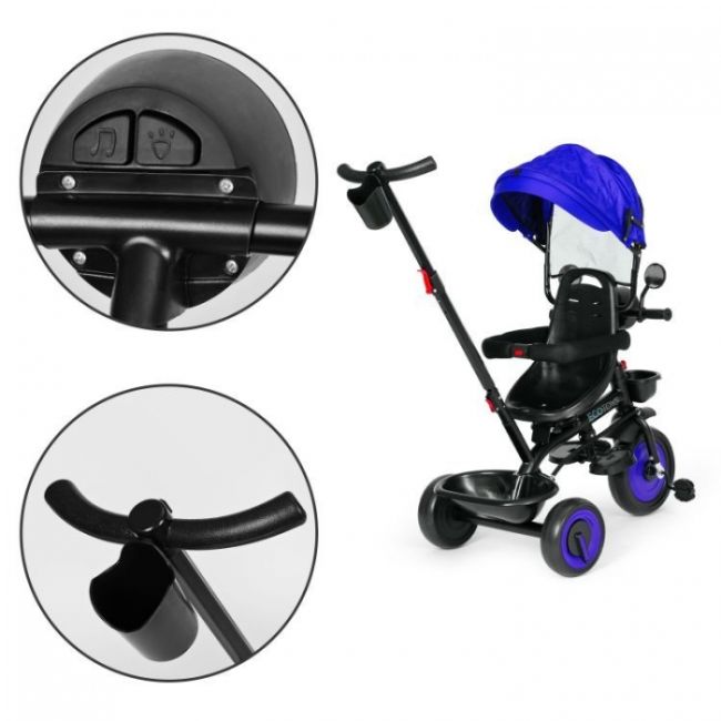 Tricicleta 3 in 1 pentru copii, scaun rotativ 360°, roti din spuma eva, ecotoys wql-066-51 - albastru edeediwql-066-51blue