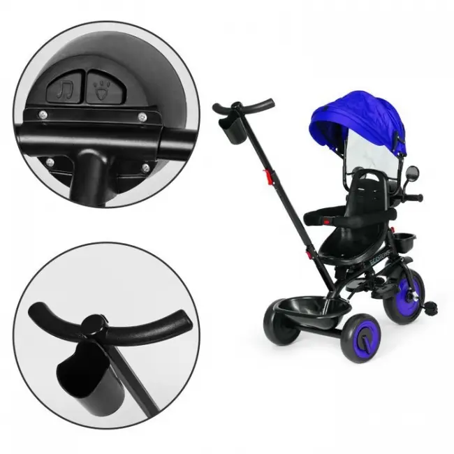 Tricicleta 3 in 1 pentru copii, scaun rotativ 360&deg;, roti din spuma eva, ecotoys wql-066-51 - albastru edeediwql-066-51blue