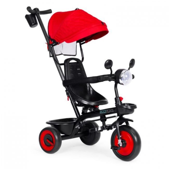Tricicleta 3 in 1 pentru copii, scaun rotativ 360°, roti din spuma eva, ecotoys wql-066-51 - rosu edeediwql-066-51red