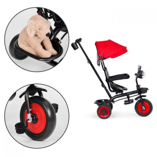 Tricicleta 3 in 1 pentru copii, scaun rotativ 360°, roti din spuma eva, ecotoys wql-066-51 - rosu edeediwql-066-51red