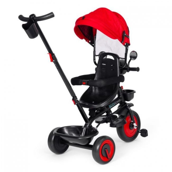Tricicleta 3 in 1 pentru copii, scaun rotativ 360°, roti din spuma eva, ecotoys wql-066-51 - rosu edeediwql-066-51red