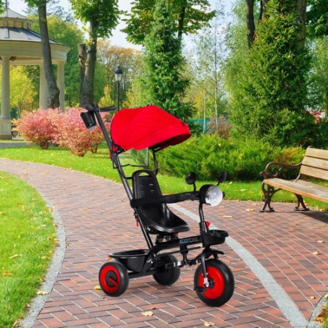 Tricicleta 3 in 1 pentru copii, scaun rotativ 360°, roti din spuma eva, ecotoys wql-066-51 - rosu edeediwql-066-51red