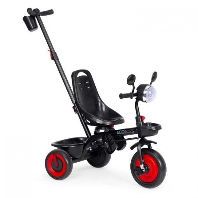 Tricicleta 3 in 1 pentru copii, scaun rotativ 360°, roti din spuma eva, ecotoys wql-066-51 - rosu edeediwql-066-51red