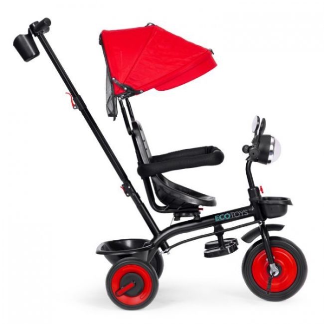 Tricicleta 3 in 1 pentru copii, scaun rotativ 360°, roti din spuma eva, ecotoys wql-066-51 - rosu edeediwql-066-51red