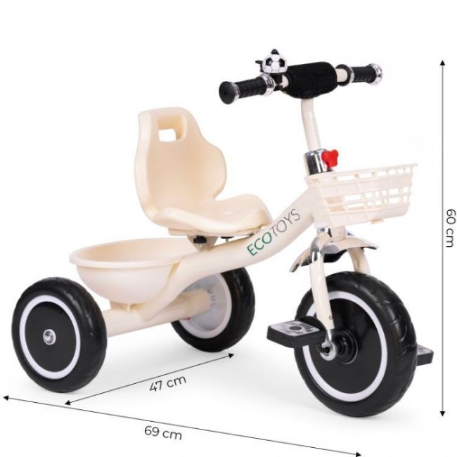 Tricicleta cu pedale pentru copii, roti din spuma eva, ecotoys wql-1999 - bej edeediwql-1999beige