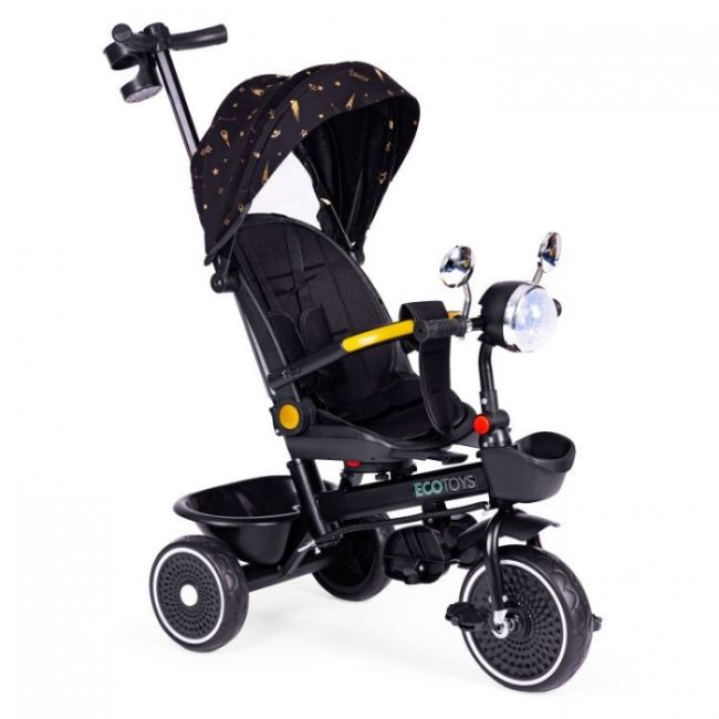 Tricicleta pentru copii, scaun rotativ 360°, roti din spuma eva, ecotoys wql-186 - negru edeediwql-186black