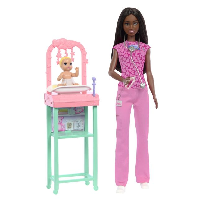 BARBIE SET DE JOACA PAPUSA BARBIE BRUNETA FACE CARIERA PEDIATRU VIVMTJCR71_JCR73