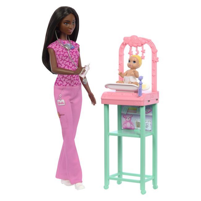 BARBIE SET DE JOACA PAPUSA BARBIE BRUNETA FACE CARIERA PEDIATRU VIVMTJCR71_JCR73