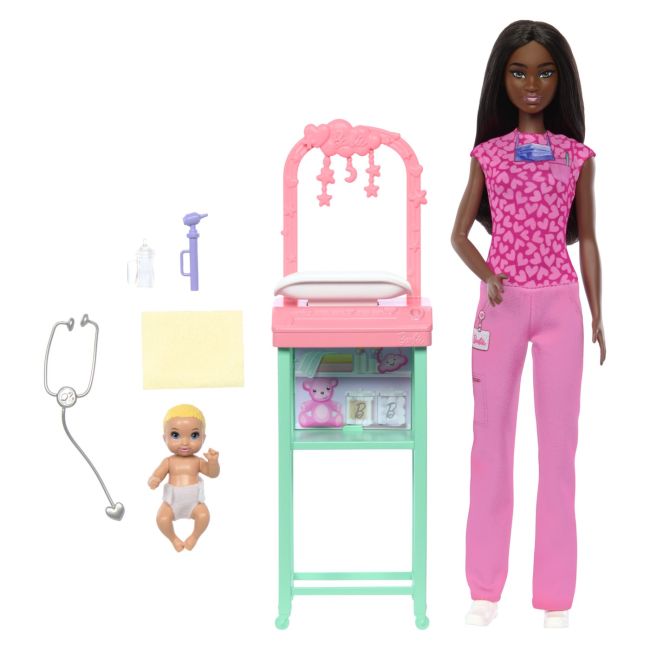 BARBIE SET DE JOACA PAPUSA BARBIE BRUNETA FACE CARIERA PEDIATRU VIVMTJCR71_JCR73