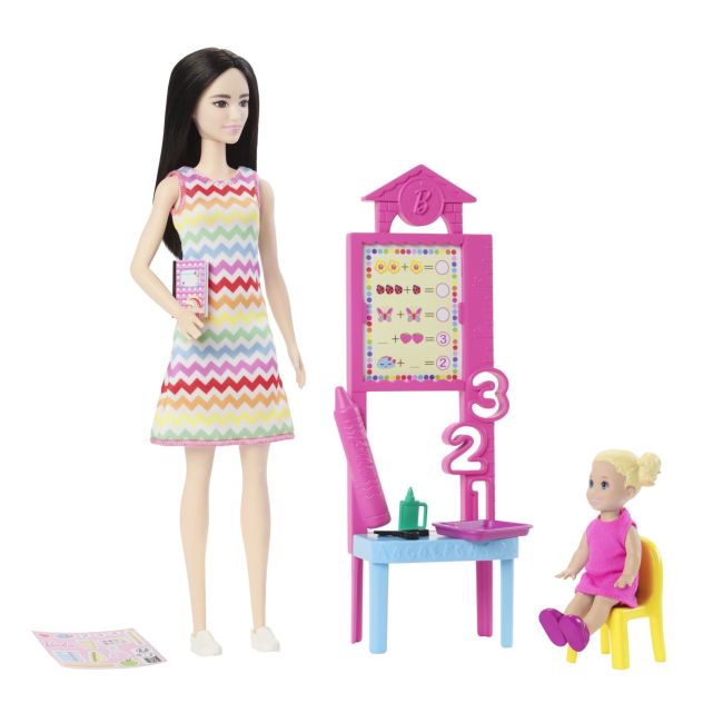 BARBIE SET DE JOACA PAPUSA BARBIE BRUNETA FACE CARIERA PROFESOARA VIVMTJCR71_JCR77
